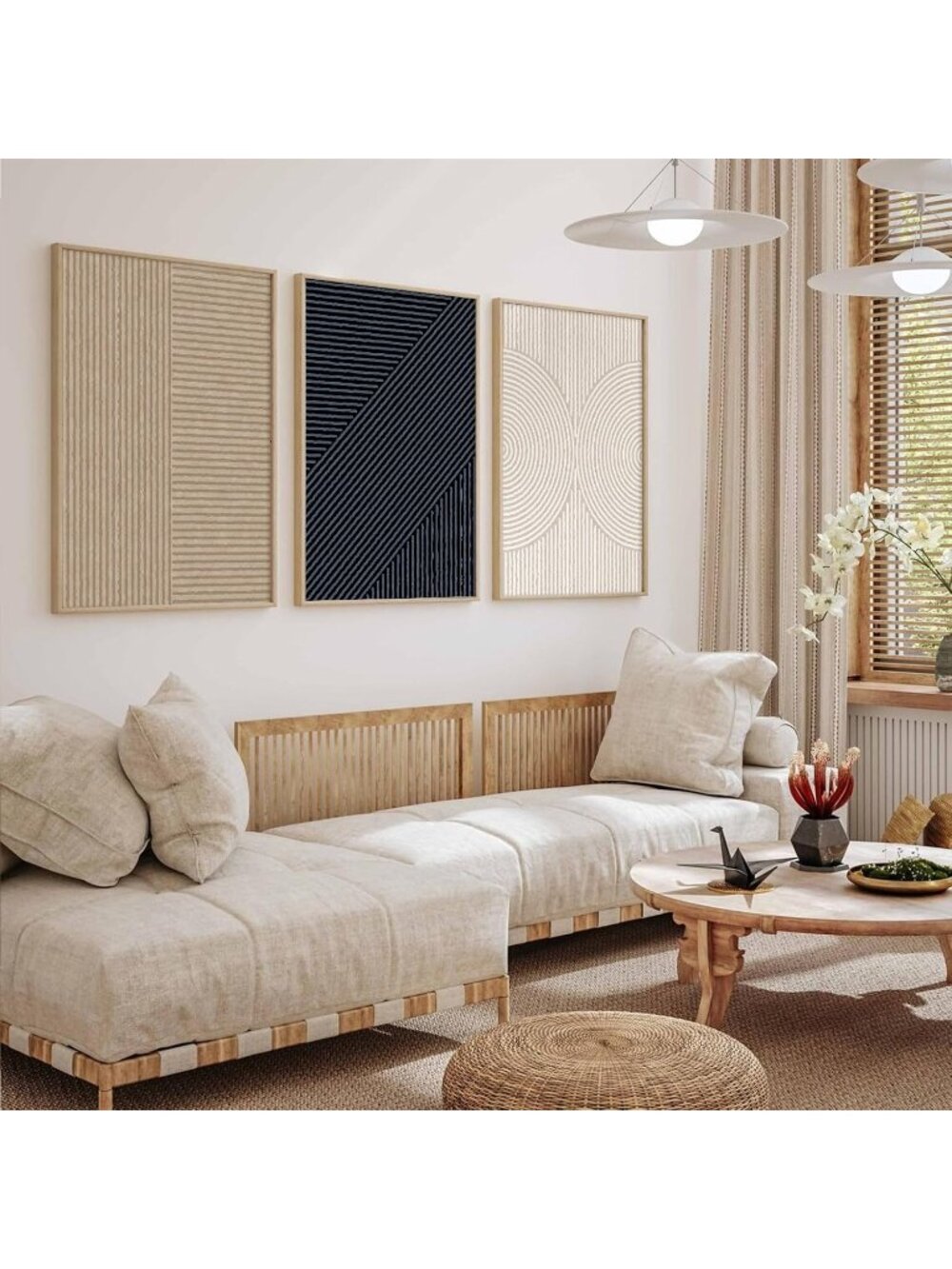New Set of 3 Boho Neutral Abstract Canvas Wall Art 16 x 24 in Unframed - Picture 5 of 7